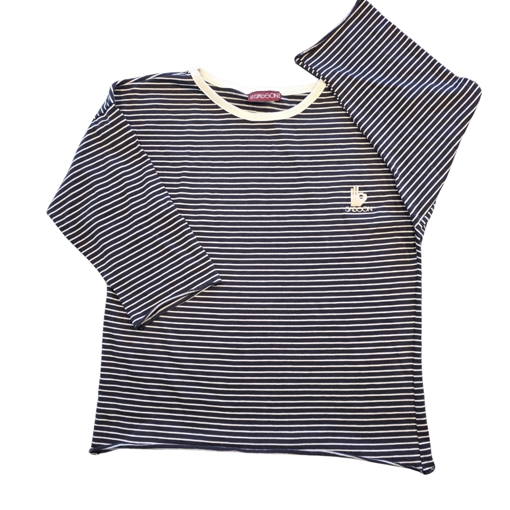 True Vintage 1980'S Sasson Striped 3/4 Sleeve Tee. Logo! Women's Large